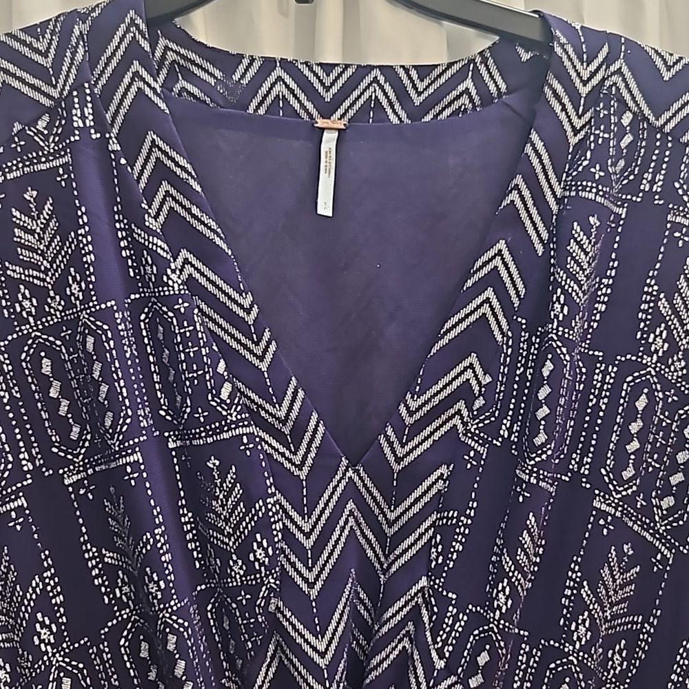 Free People Chevron V-Neck Blouson Mini Dress - Sz. Small - Picture 7 of 13